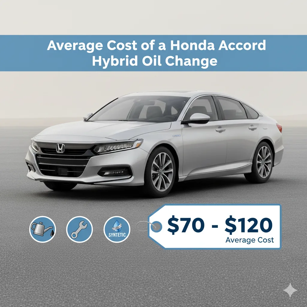 Honda Accord Hybrid oil change interval cost estimate showing average price range of $70 to $120 with synthetic oil.