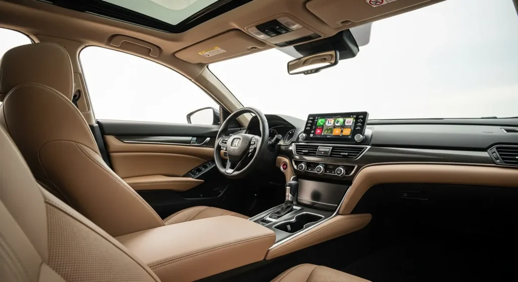 Luxurious interior view showing modern dashboard and seats, highlighting comfort and technology for readers asking What Is the Best Year for Honda Accord.