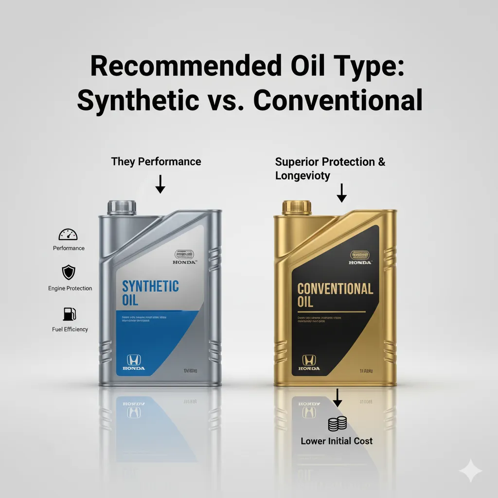 Recommended oil types for Honda Accord Hybrid oil change interval showing synthetic vs conventional oil comparison.