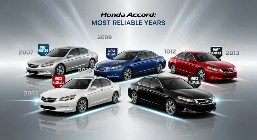 What is the best year for Honda Accord – most reliable Honda Accord models from 2007, 2009, 2011, 2013, and 2019 shown.