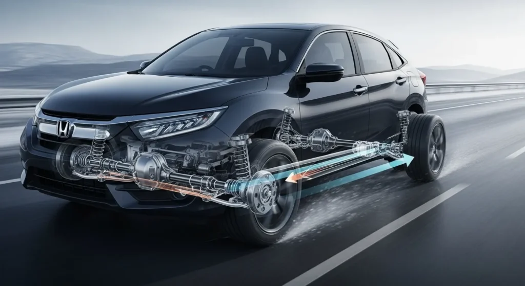 Transparent drivetrain view of a Honda showing AWD system in action — Is the Honda Accord All Wheel Drive?