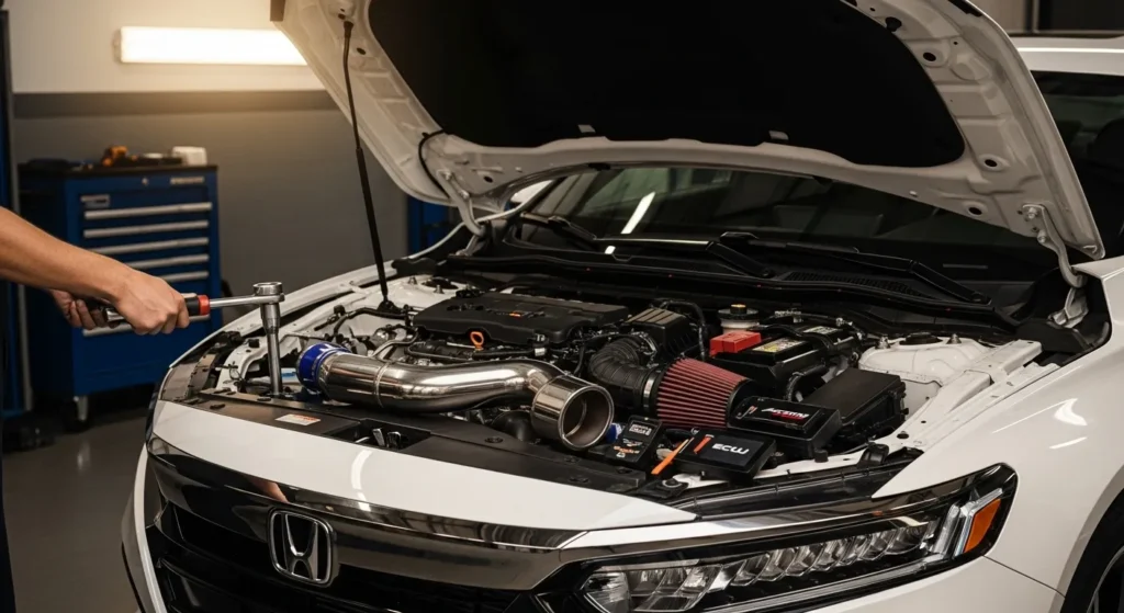 Honda Accord Sport horsepower – The Ultimate Guide 2025! engine tuning and performance upgrade in workshop.