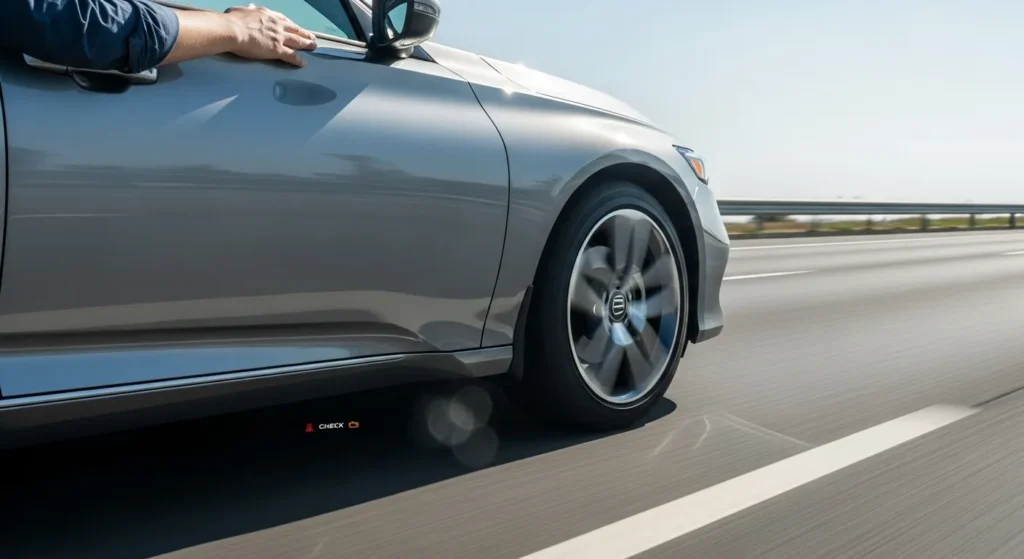 Why Does My Honda Accord Jerk When I Accelerate — close-up of car wheel and side view while driving on highway