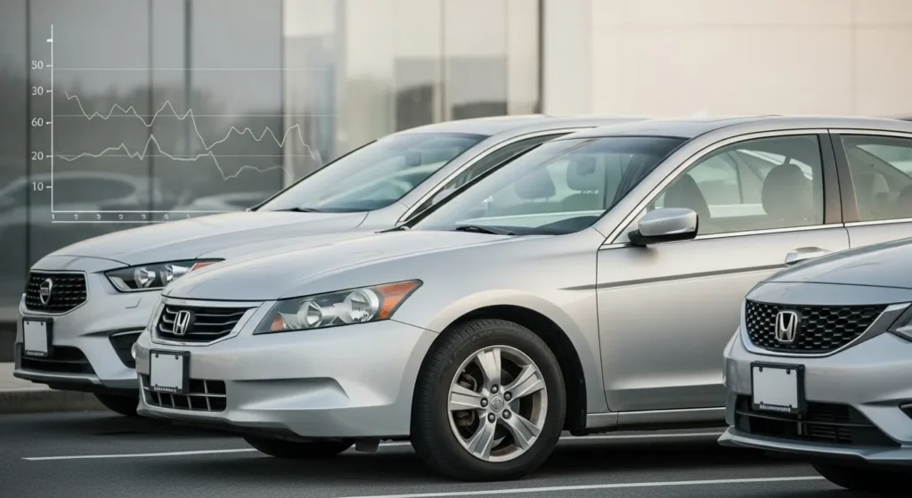 Used 2010 Honda Accord cars parked showing market comparison and how much is a used 2010 Honda Accord worth