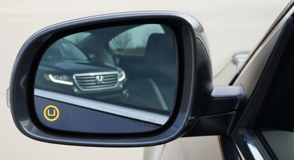 Close-up of Honda Accord side mirror showing blind spot alert – which Honda Accord has blind spot detection feature