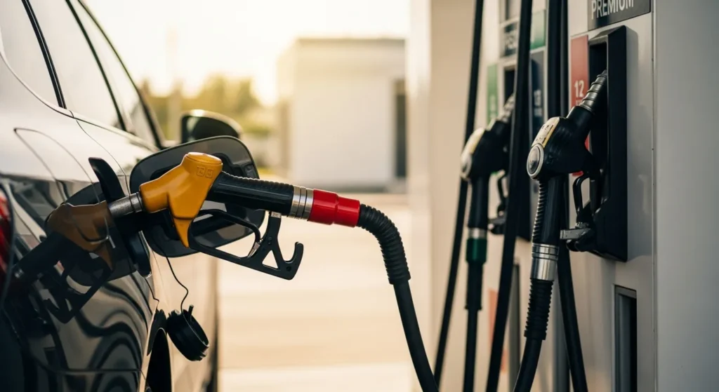 Car refueling at gas pump – Can I Put Premium Gas in My Honda Accord explained with fuel nozzle in tank