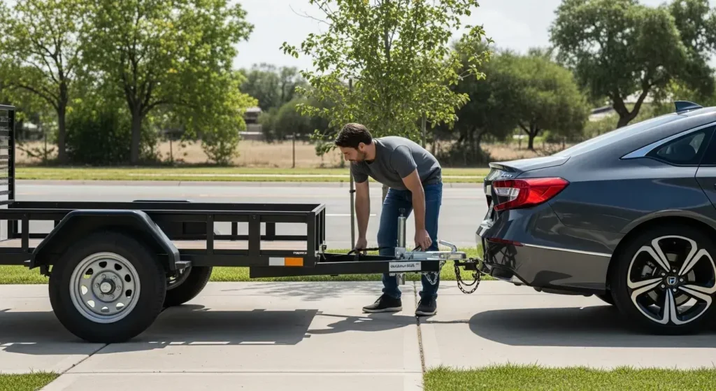 Filter AI said:

A man attaching a small trailer to a Honda Accord showing that a Honda Accord can pull a trailer safely for light loads
