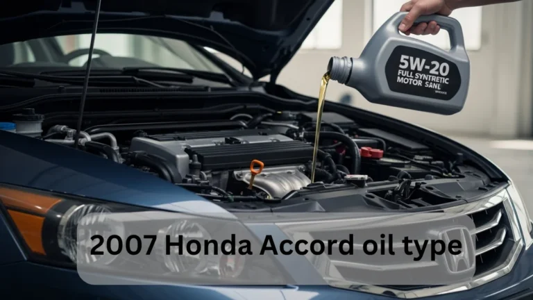 Pouring 5W-20 full synthetic oil into engine — recommended 2007 Honda Accord oil type for smooth performance.