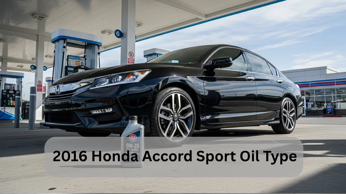 2016 Honda Accord Sport Oil Type with 0W-20 synthetic motor oil bottle at a gas station for oil change guide
