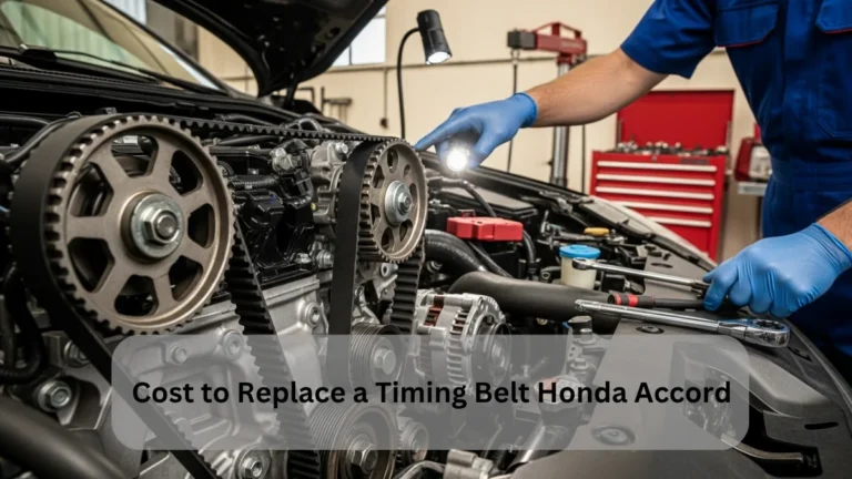 Mechanic replacing a timing belt on a Honda Accord engine, showing tools and parts – Cost to Replace a Timing Belt Honda Accord