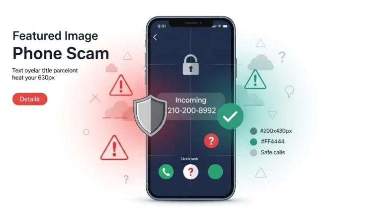 Smartphone showing incoming call from 210-200-8992 with security shield and warning symbols for phone scam protection.