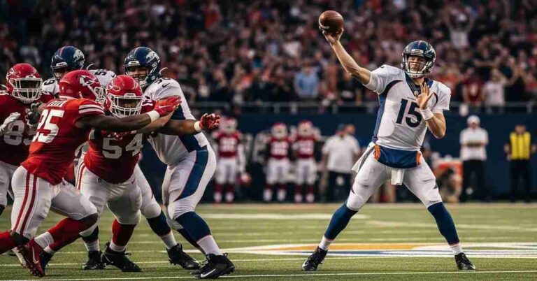 Denver Broncos vs Tampa Bay Buccaneers match player stats - quarterback throwing pass during game action